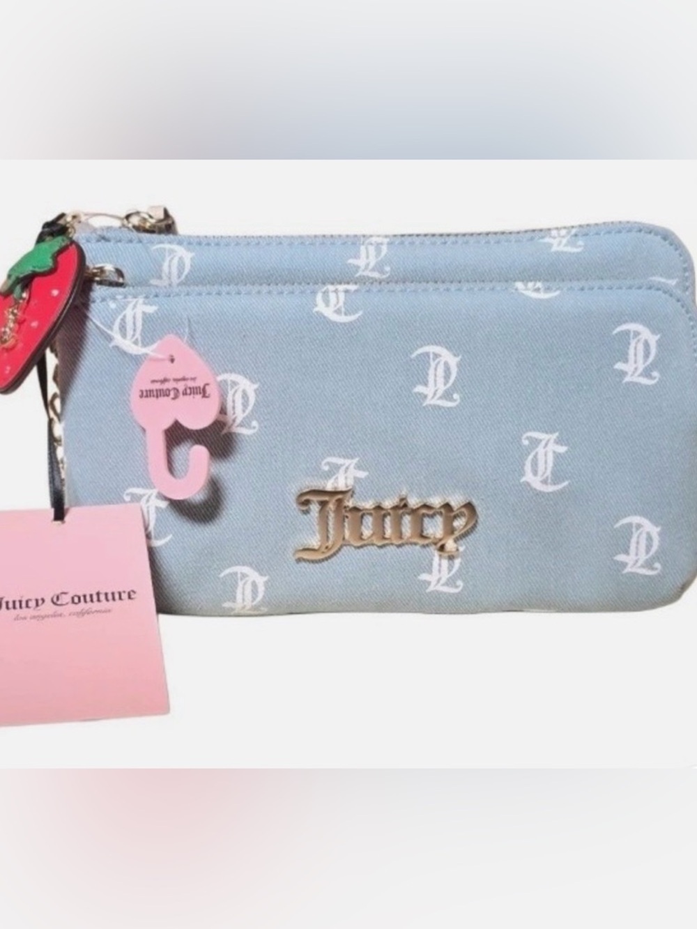 NWT Juicy Couture Denim Days Wallet in Lt Washed Denim/White